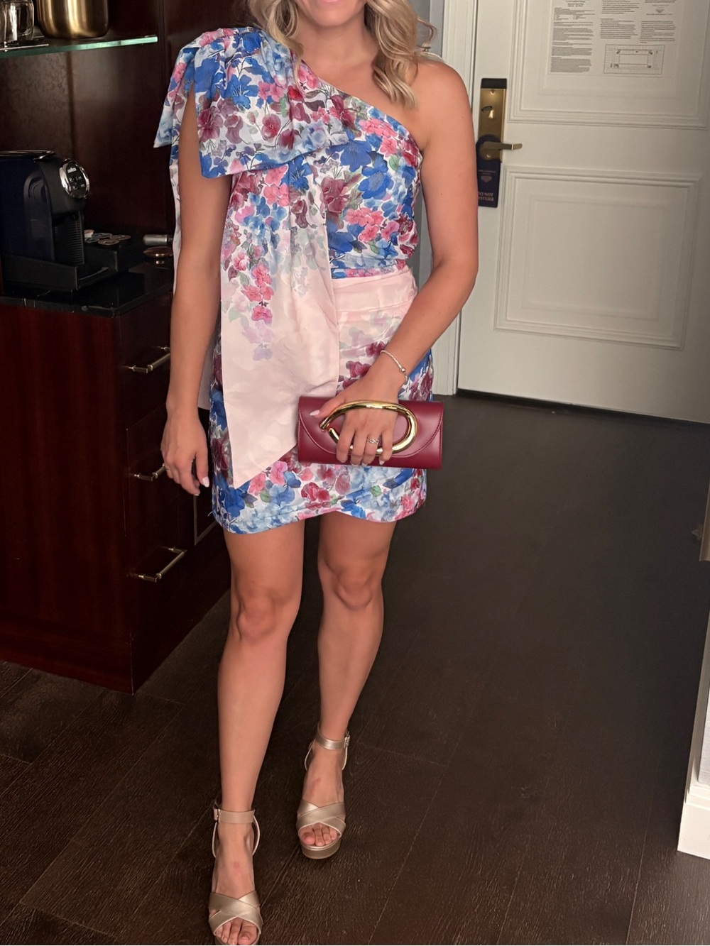 Elliatt One-Shoulder Floral Mini Dress in Blue, Pink and White